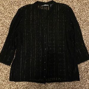 Liz Claiborne Black Lace Button-Down Delicate Lace Shirt